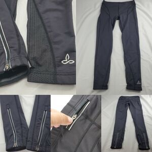 S PRANA BLACK INSERT ZIP ZIPPER LEGGINGS small